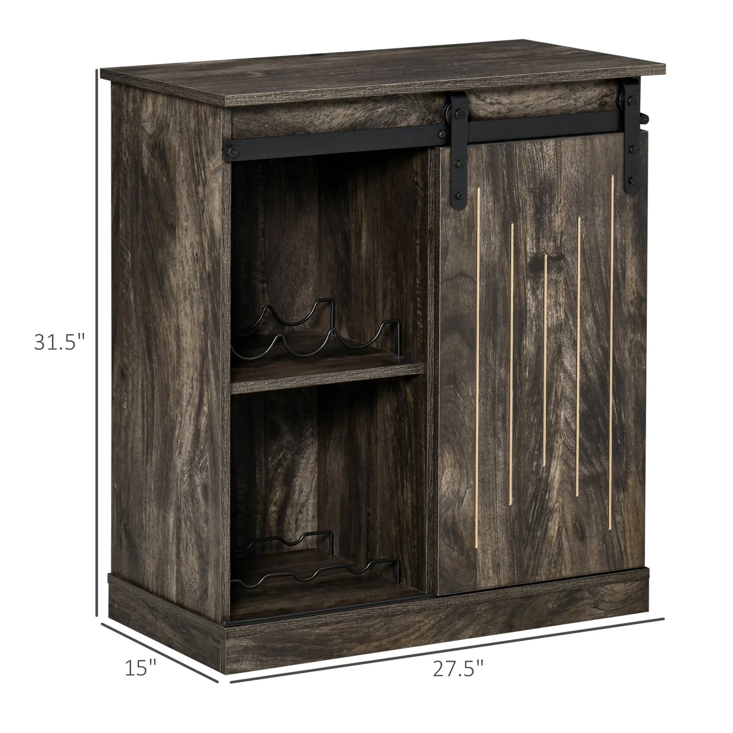 HOMCOM Industrial Sideboard Storage Cabinet, Serving Bar Buffet with Sliding Barn Door and 6-Bottle Wine Rack