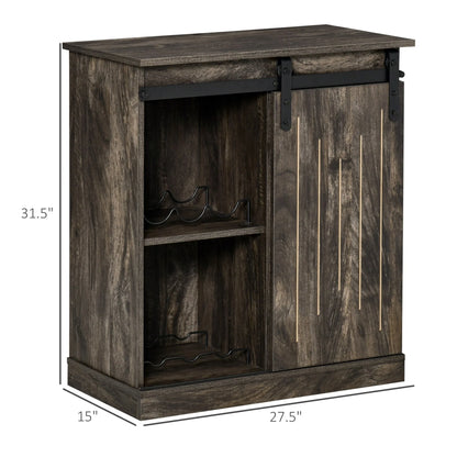 HOMCOM Industrial Sideboard Storage Cabinet, Serving Bar Buffet with Sliding Barn Door and 6-Bottle Wine Rack