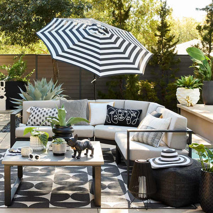 Black Awning Stripe Crank & Tilt Round Patio Umbrella, 9'