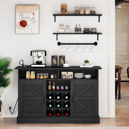 52"Farmhouse Coffee Bar Cabinet with Floating Shelf - 15.75"D x 52"W x 34"H