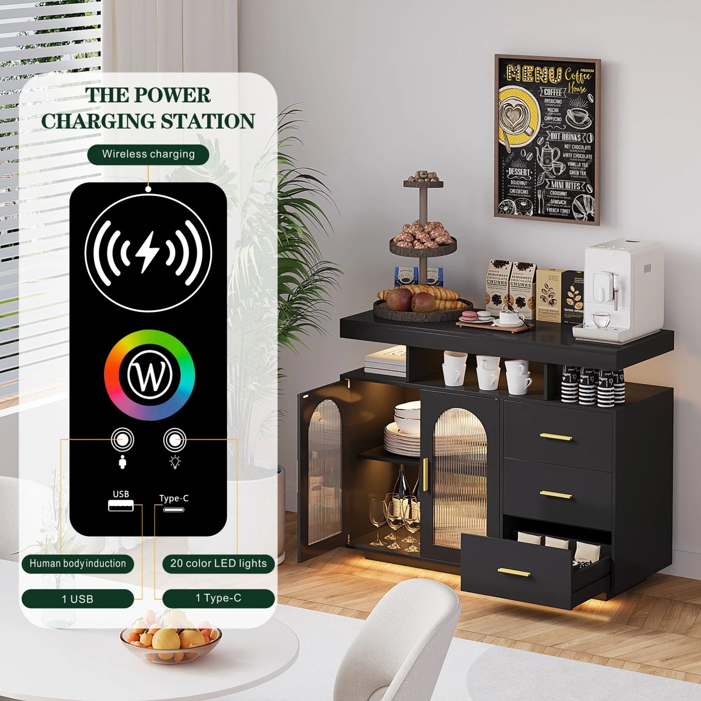 39''Wide Sideboard With LED Light - N/A