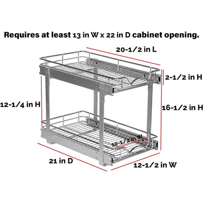 Hold N’ Storage Pull Out Cabinet Organizer 2 Tier – Heavy Duty Metal with Lifetime Limited Warranty - Anti Rust Chrome Finish