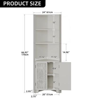 67" Tall Storage Corner Cabinet with LED Lights & 2 Carved Doors