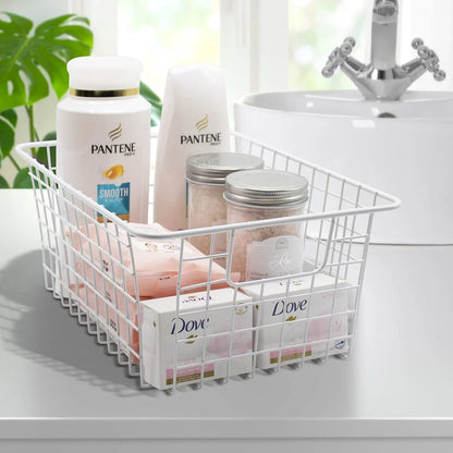 Stackable Baskets Storage Bin Metal Wire Organizers Iron (2-Pack) - 2-Pack