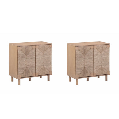 Nathan James Beacon Wood Accent Cabinet with Seagrass Doors and Adjustable Shelf
