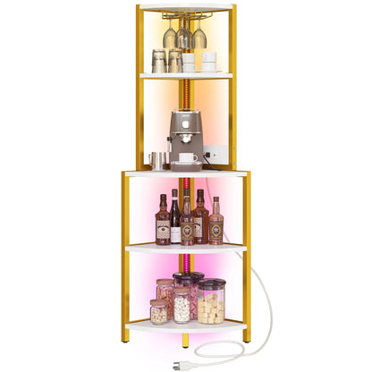 Moasis Freestanding Corner Wine Rack with Glass Holder and Storage Shelf