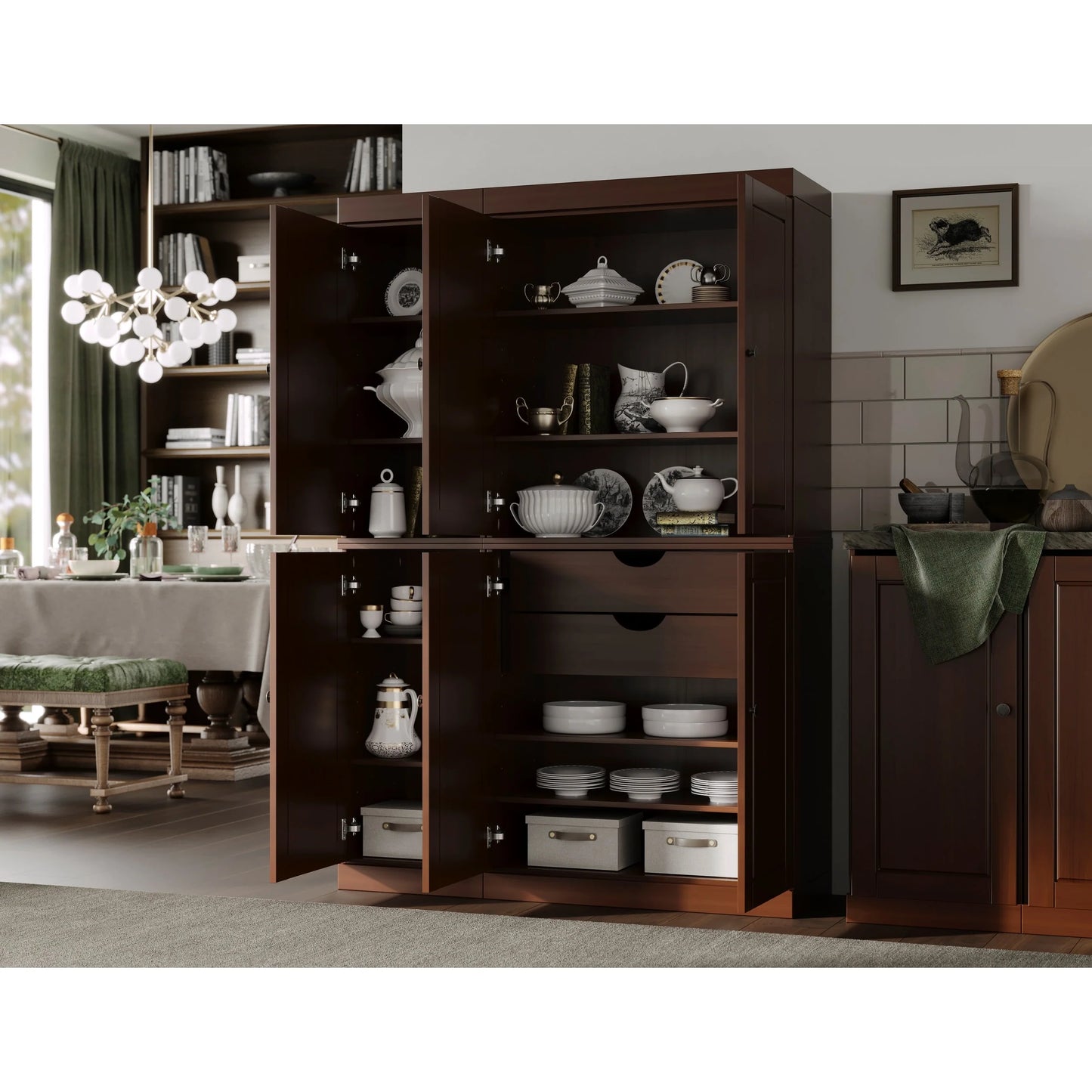 Palace Imports 100% Solid Wood China Pantry with Glass or Solid Wood Doors and 2-Drawers - 48.5" x 71.5"