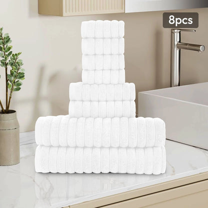 8 Piece Oversized Bath Towel Set, 100% Cotton Bath Towels, Highly Absorbant Bordered Towels