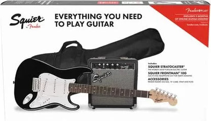 Fender Squier Stratocaster - Sunburst Bundle with Frontman 10G Amp, Gig Bag, Instrument Cable, Tuner, Strap, Picks, Fender Play Online Lessons, Instructional Book, and Austin Bazaar Instructional DVD