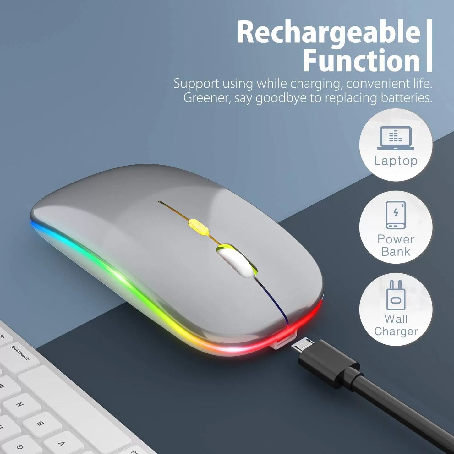 [Upgrade] LED Wireless Mouse, Slim Silent Mouse 2.4G Portable Mobile Optical Office Mouse with USB & Type-c Receiver, 3 Adjustable DPI Levels for Notebook, PC, Laptop, Computer, MacBook (Pink)