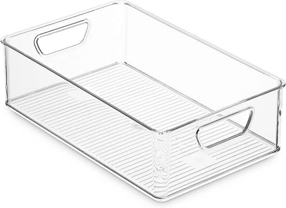 Set Of 16 Refrigerator Organizer Bins - Plastic Pantry Organization and Storage Baskets - Stackable Food Fridge Organizers with Cutout Handles for Freezer, Kitchen, Countertops, Cabinets