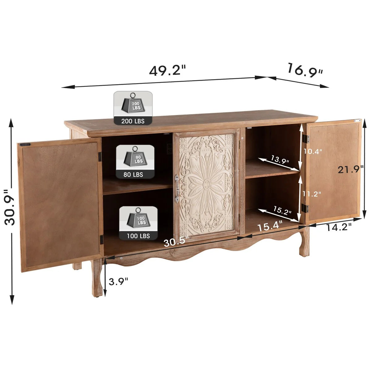 Adika Solid Wood Vintage Vibe Accent Cabinet