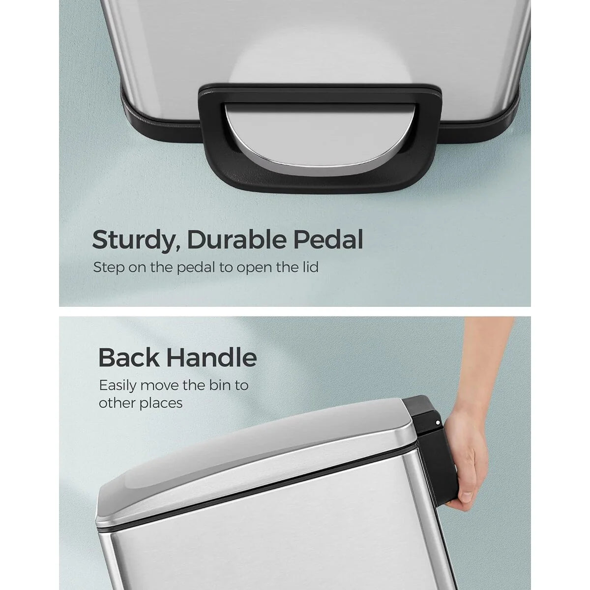 SONGMICS 12.7 Gallon Garbage Can for Narrow Spaces, Silver