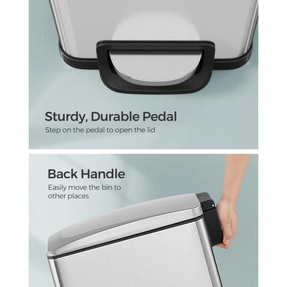 SONGMICS 12.7 Gallon Garbage Can for Narrow Spaces, Silver