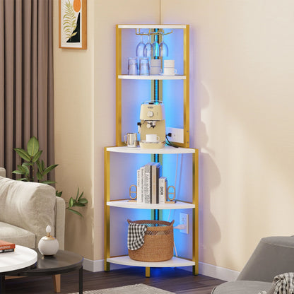 Moasis Freestanding Corner Wine Rack with Glass Holder and Storage Shelf