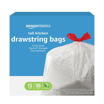 Amazon Basics Flextra Strength Tall Kitchen Drawstring Trash Bags, Fresh Scent, Tear Resistant, 13 Gallon, 120 Count