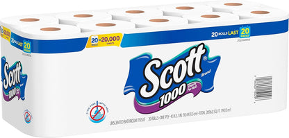 Scott 1000 Toilet Paper, 18 Rolls, Septic-Safe, 1-Ply Toilet Tissue