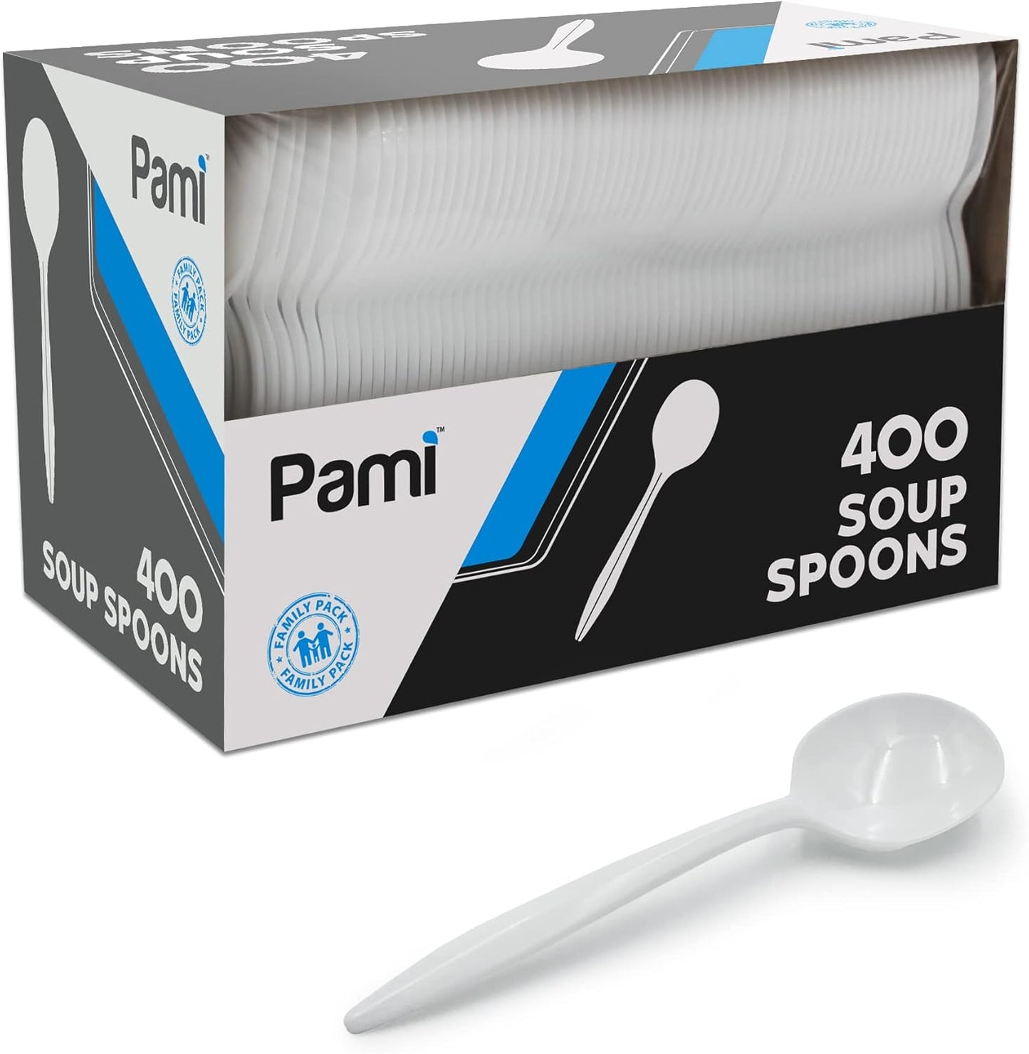 PAMI 400-Pack Medium Weight Disposable Plastic Teaspoons, Bulk Utensils for Parties, Weddings, Catering, Plastic Forks in Bulk Available (Teaspoons White)