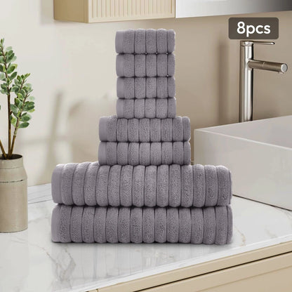 8 Piece Oversized Bath Towel Set, 100% Cotton Bath Towels, Highly Absorbant Bordered Towels