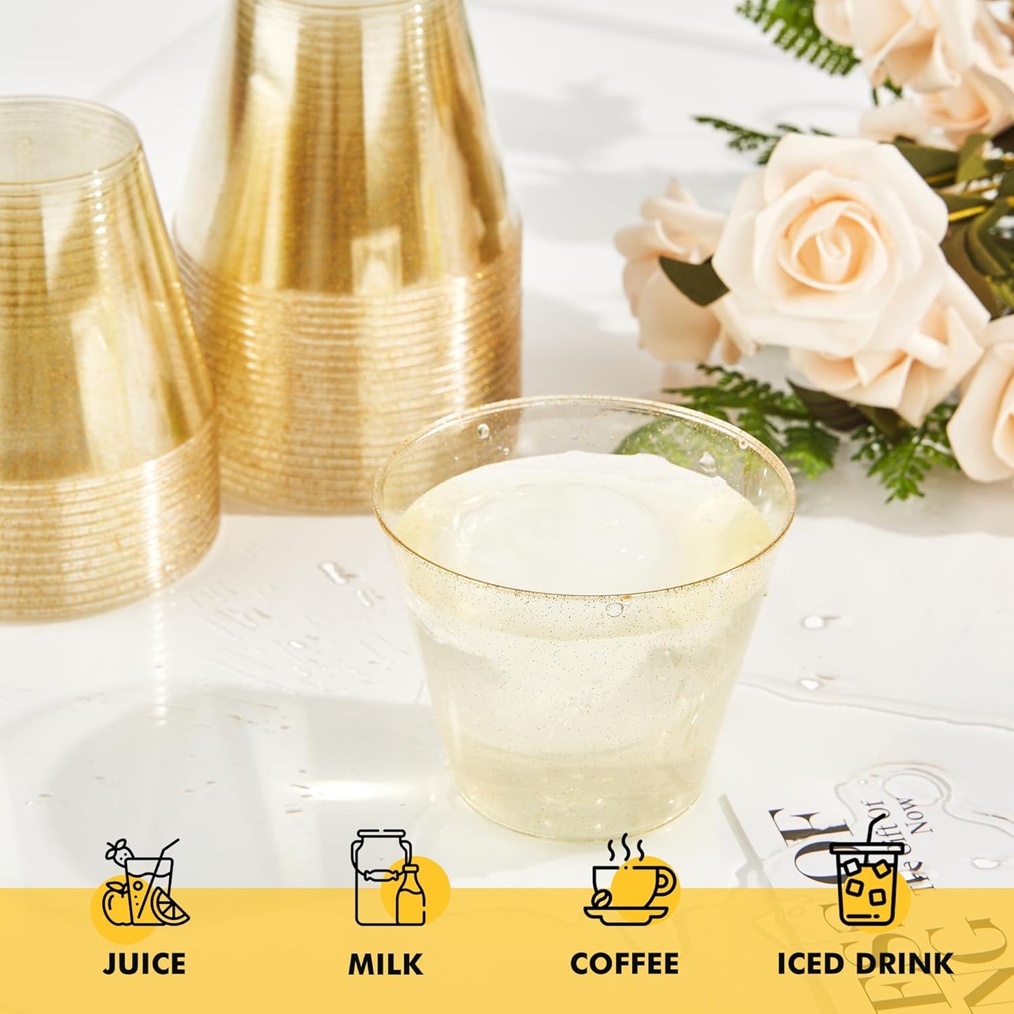 RACETOP 200 Pack 9 oz Clear Plastic Cups for Party, Disposable Clear Cup, Disposable Cups, Wine Glasses Cups, Plastic Cocktail Glasses