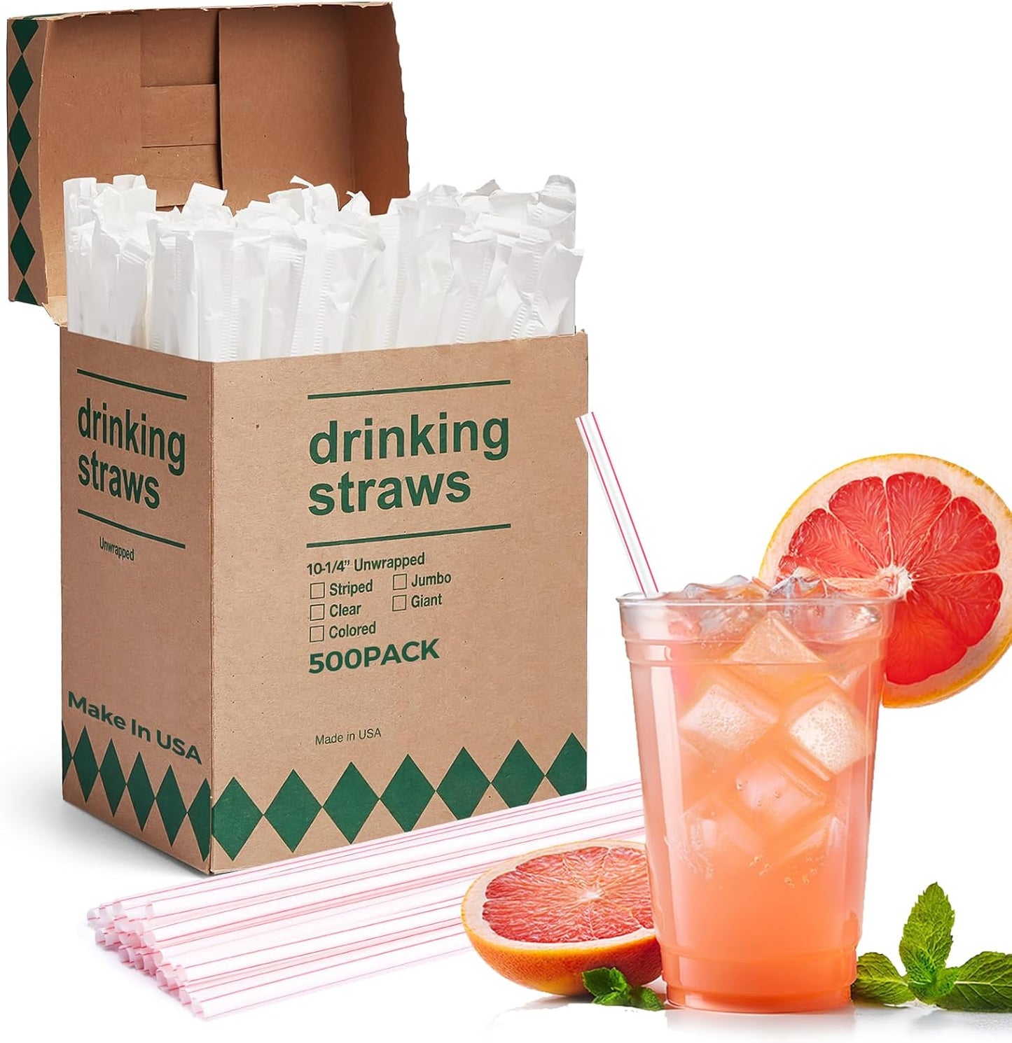 Glotoch Express 500PCS Individually Wrapped Clear Plastic Straws, 7.75'' Long, 0.24'' Diameter Disposable Drinking Straws for Every Occasion, Party, Made in USA