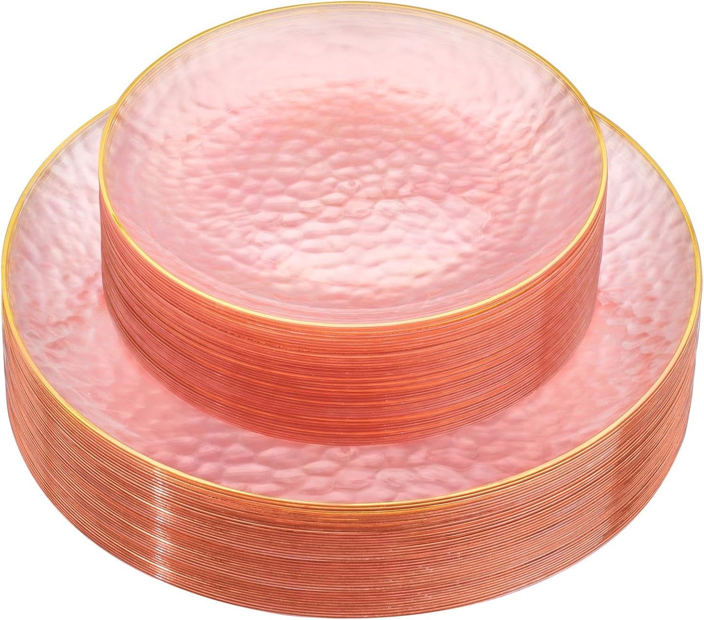 Rubtlamp 60Pcs Clear Plastic Plates,Clear Disposable Plates With Gold Rim,Heavy-duty Gold Plates,Hammered Party Plates Include 30Clear Dessert-Platos,30Dinner-Platos for Wedding, Party