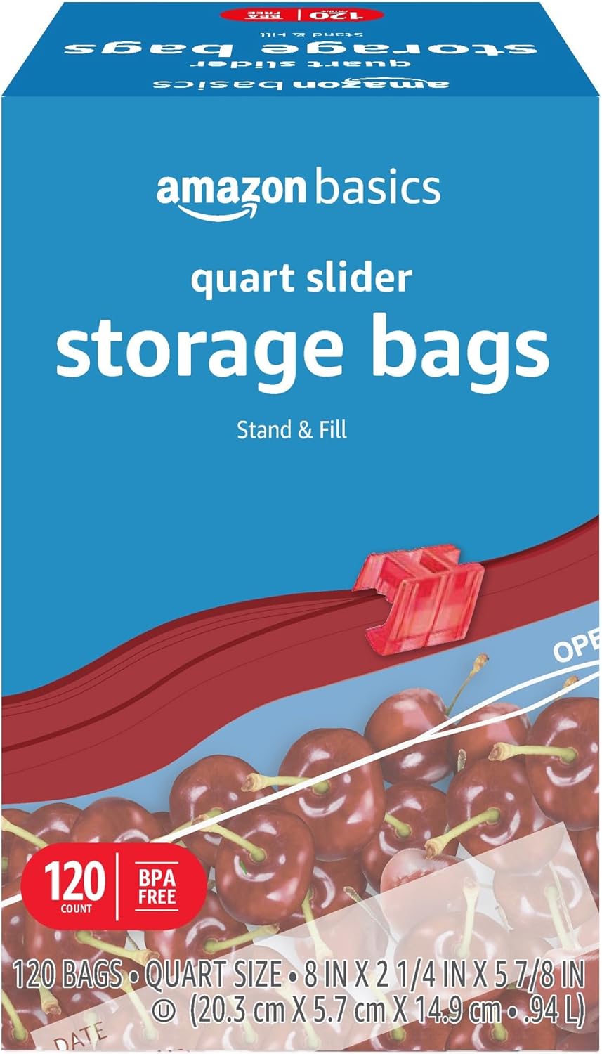 Amazon Basics Slider Gallon Food Storage Bags, BPA Free, Stand-Up Bottom, Easy to Fill, 90 Count