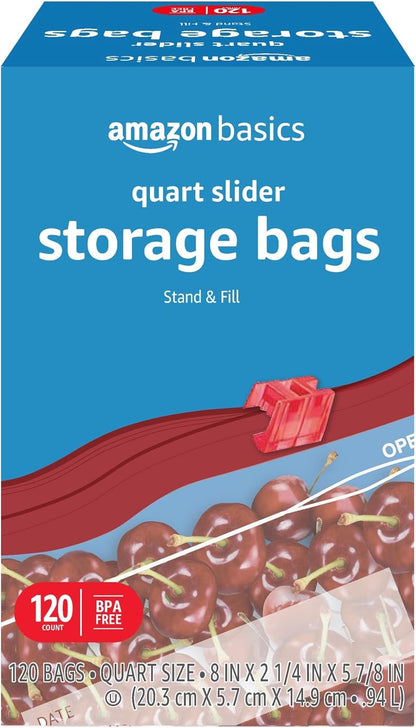 Amazon Basics Slider Gallon Food Storage Bags, BPA Free, Stand-Up Bottom, Easy to Fill, 90 Count