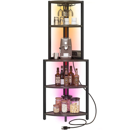 Moasis Freestanding Corner Wine Rack with Glass Holder and Storage Shelf