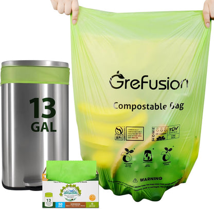 GreFusion Compostable Bags for Kitchen Compost Bin, 1.2 Gallon, 125 Count, Certified by BPI and ASTM, Leakproof and Odor Control