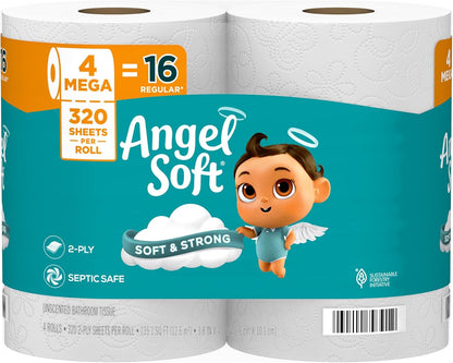 Angel Soft Toilet Paper, 18 Mega Rolls = 72 Regular Rolls, Soft and Strong Toilet Tissue