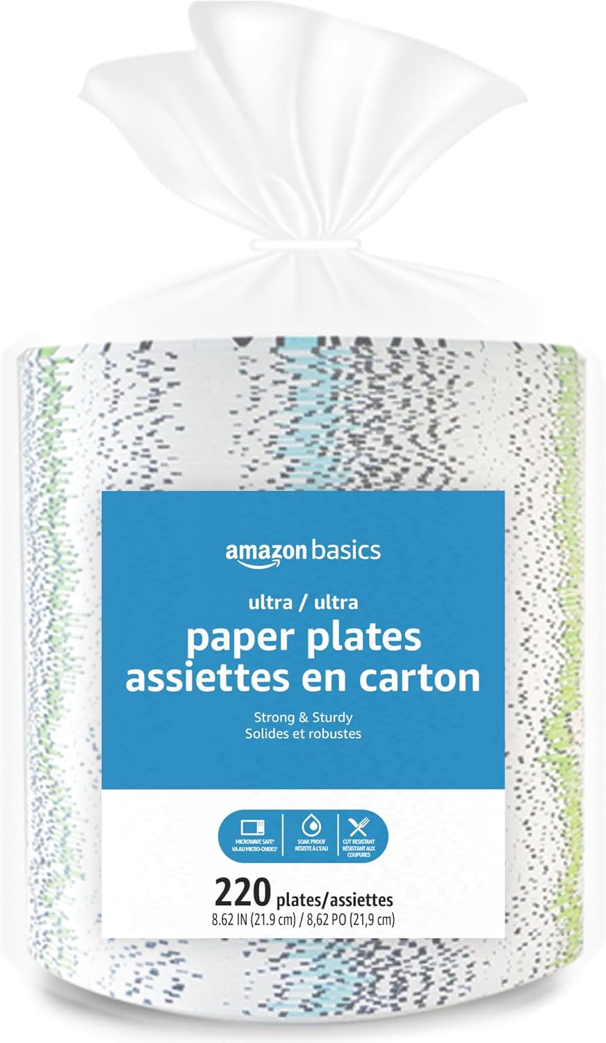 Amazon Basics Ultra Sturdy Paper Plates, 10 Inch, Disposable, 372 Count (2-Pack of 186)