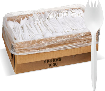 1,000 Plastic Disposable Sporks Bulk Black Medium Weight Disposable Silverware Plastic Cutlery Spork