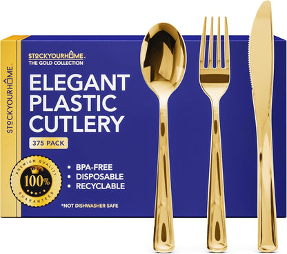 Stock Your Home 125 Disposable Heavy Duty Plastic Forks, Fancy Plastic Silverware Looks Like Real Cutlery - Utensils Perfect for Catering Events, Restaurants, Parties and Weddings (Silver)