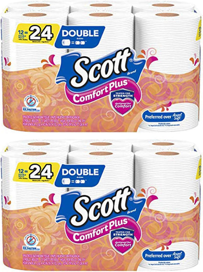 Scott ComfortPlus Toilet Paper, 12 Triple Rolls, 231 Sheets per Roll, Septic-Safe, 1-Ply Toilet Tissue