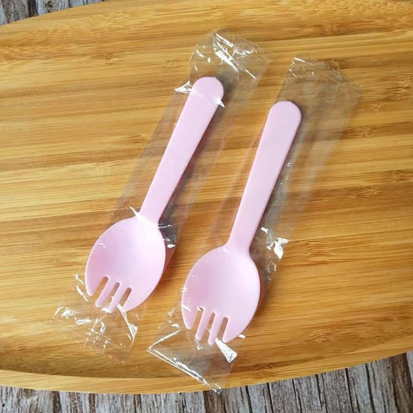 100PCS Disposable Sporks, Individually Wrappe Eco-Friendly Durable Plastic Spork, 2 in 1 Forks and Spoons Great for School Lunch, Picnics or Restaurant and Party Supply (Black)