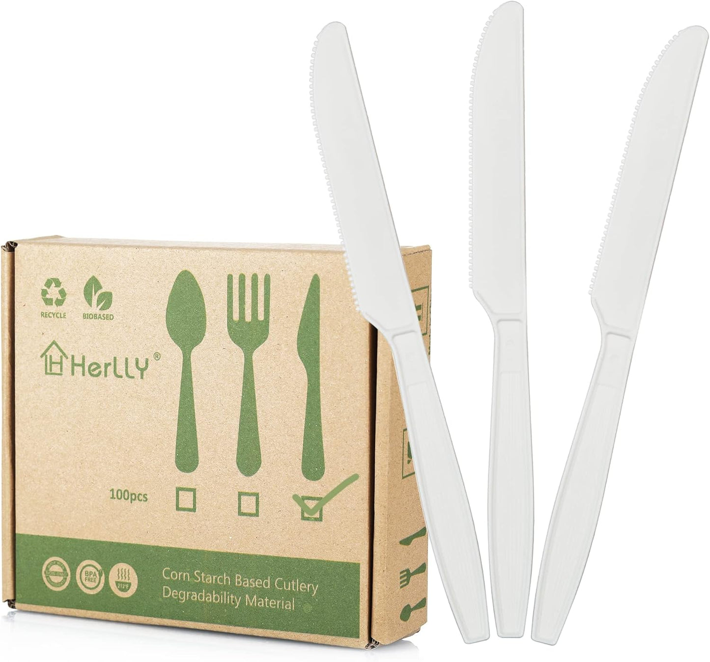 Compostable Fork,100 Biodegradable Silverware for Party,Large Disposable Utensils Eco Friendly Durable and Heat Resistant,Alternative to Plastic Fork