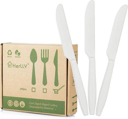 Compostable Fork,100 Biodegradable Silverware for Party,Large Disposable Utensils Eco Friendly Durable and Heat Resistant,Alternative to Plastic Fork