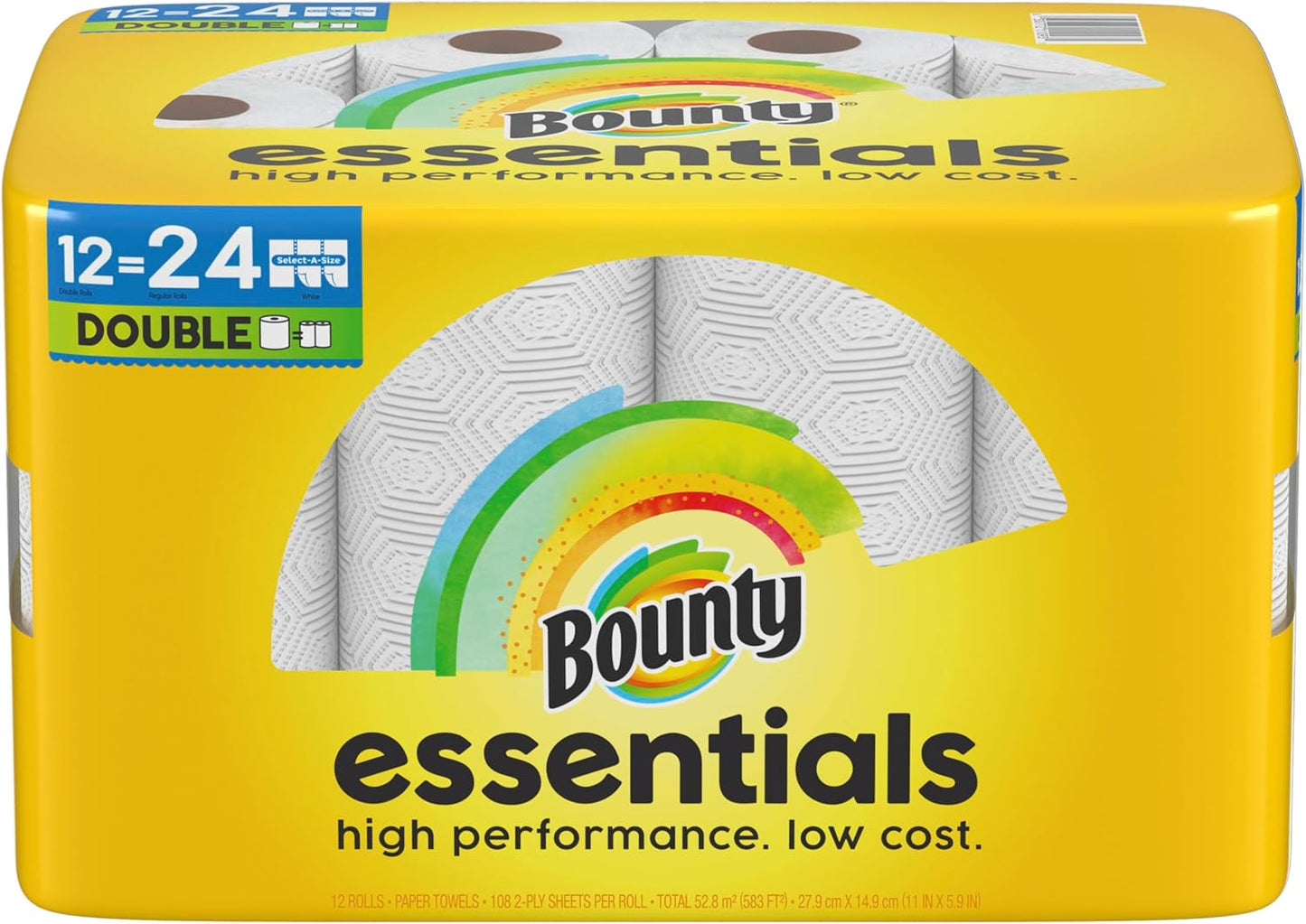 Bounty Essentials Select-A-Size Paper Towels, White, 2 Triple Rolls = 6 Regular Rolls (Packaging May Vary)