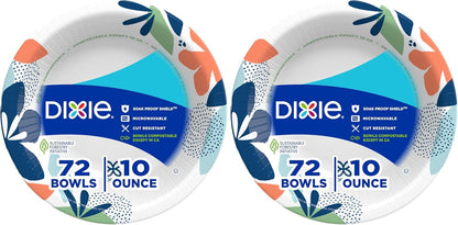 Dixie Small Paper Bowls, 10 Oz, 72 Count, Microwave-Safe, Soak-Proof, Disposable Bowls Great For Snacks, Dessert, And Light Lunch Meals