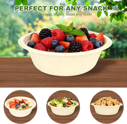 125 Pack 12 OZ Paper Bowls, Natural Compostable Disposable Soup Bowls, Eco-Friendly Bagasse Serving Plates and Bowls for Hot Food or Cold Use