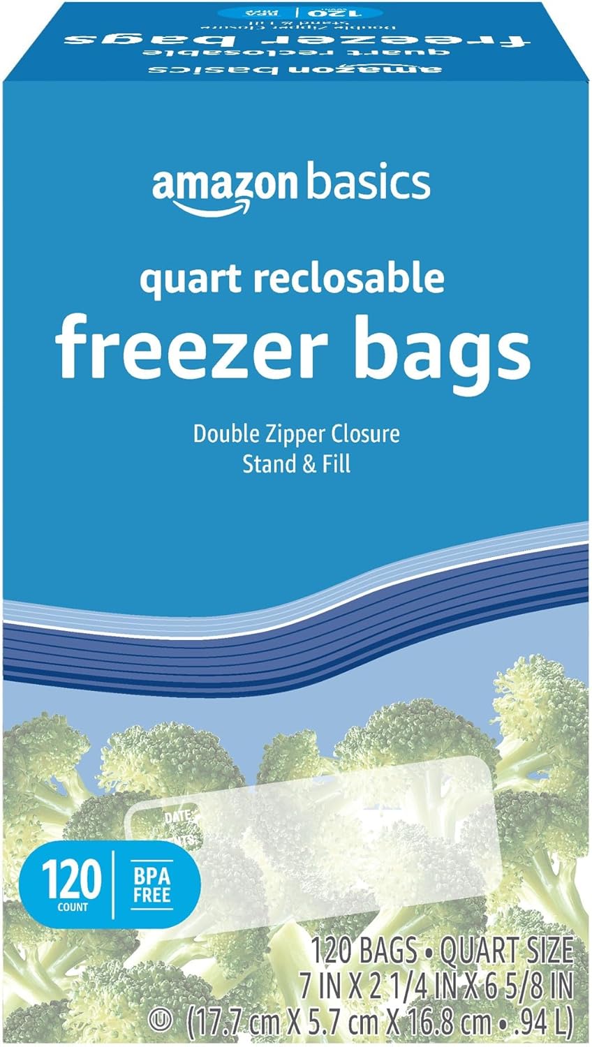 Amazon Basics Reclosable Freezer Gallon Bags, BPA Free, 90 Count (Previously Solimo)
