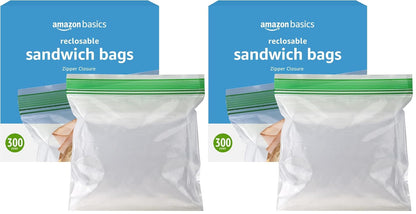 Amazon Basics Reclosable Double Zipper Sandwich Storage Bags for Food Storage, BPA Free, 100 Count