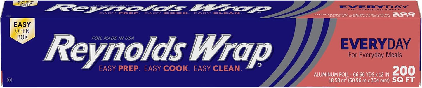 Reynolds Wrap Aluminum Foil Pack, Aluminum Foil Roll Double Pack, Easily Moldable Around Food for a Tight Seal, Great for Covering Dishes and Storing Leftovers, 2 Pack, 175 Sq. Ft. Rolls