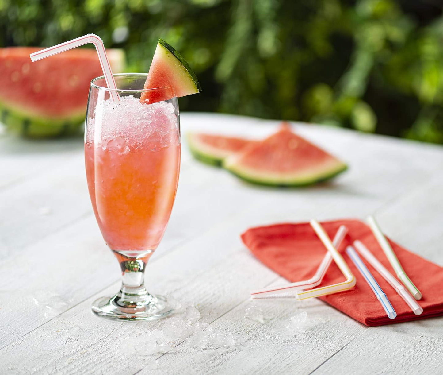 [200 Pack] Flexible Disposable Plastic Drinking Straws - 7.75"High - Assorted Colors Striped