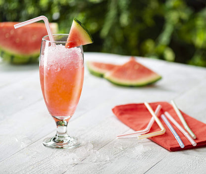 [200 Pack] Flexible Disposable Plastic Drinking Straws - 7.75"High - Assorted Colors Striped