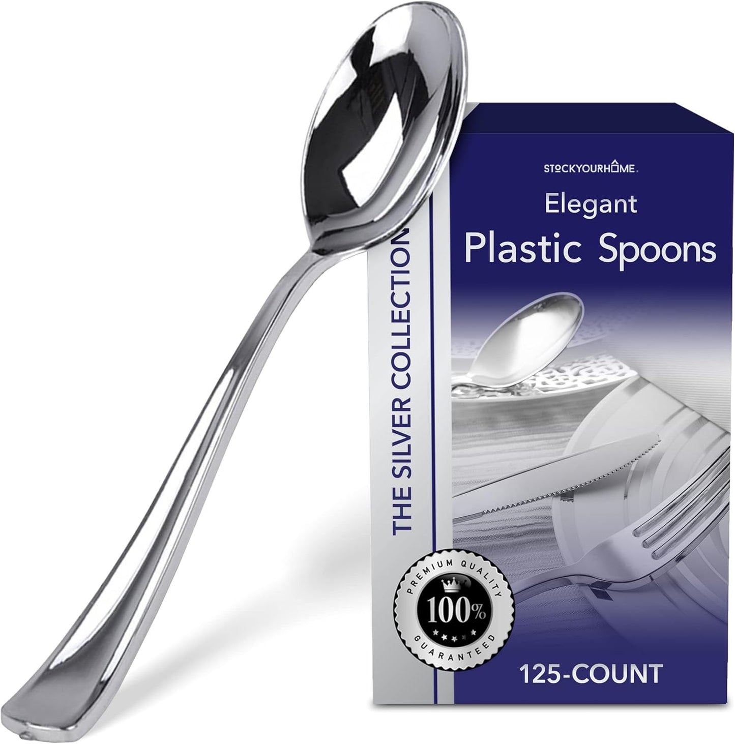 Stock Your Home 125 Disposable Heavy Duty Plastic Forks, Fancy Plastic Silverware Looks Like Real Cutlery - Utensils Perfect for Catering Events, Restaurants, Parties and Weddings (Silver)