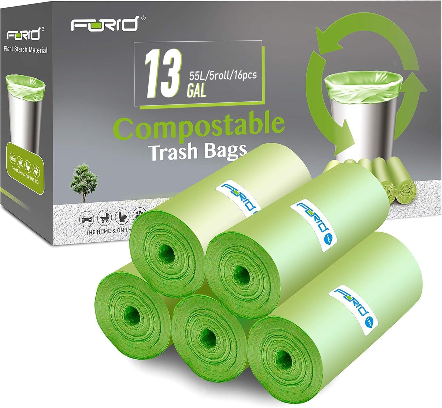 Compostable Trash Bags - FORID 8 Gallon Garbage Bags 150 Count Trash Can Liners 30 Liter Unscented Medium Wastebasket Bags for Kitchen Bathroom Home Office Garbage Can (5Rolls/Green) - Durable & Thick