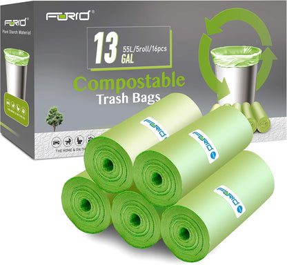 Compostable Trash Bags - FORID 8 Gallon Garbage Bags 150 Count Trash Can Liners 30 Liter Unscented Medium Wastebasket Bags for Kitchen Bathroom Home Office Garbage Can (5Rolls/Green) - Durable & Thick