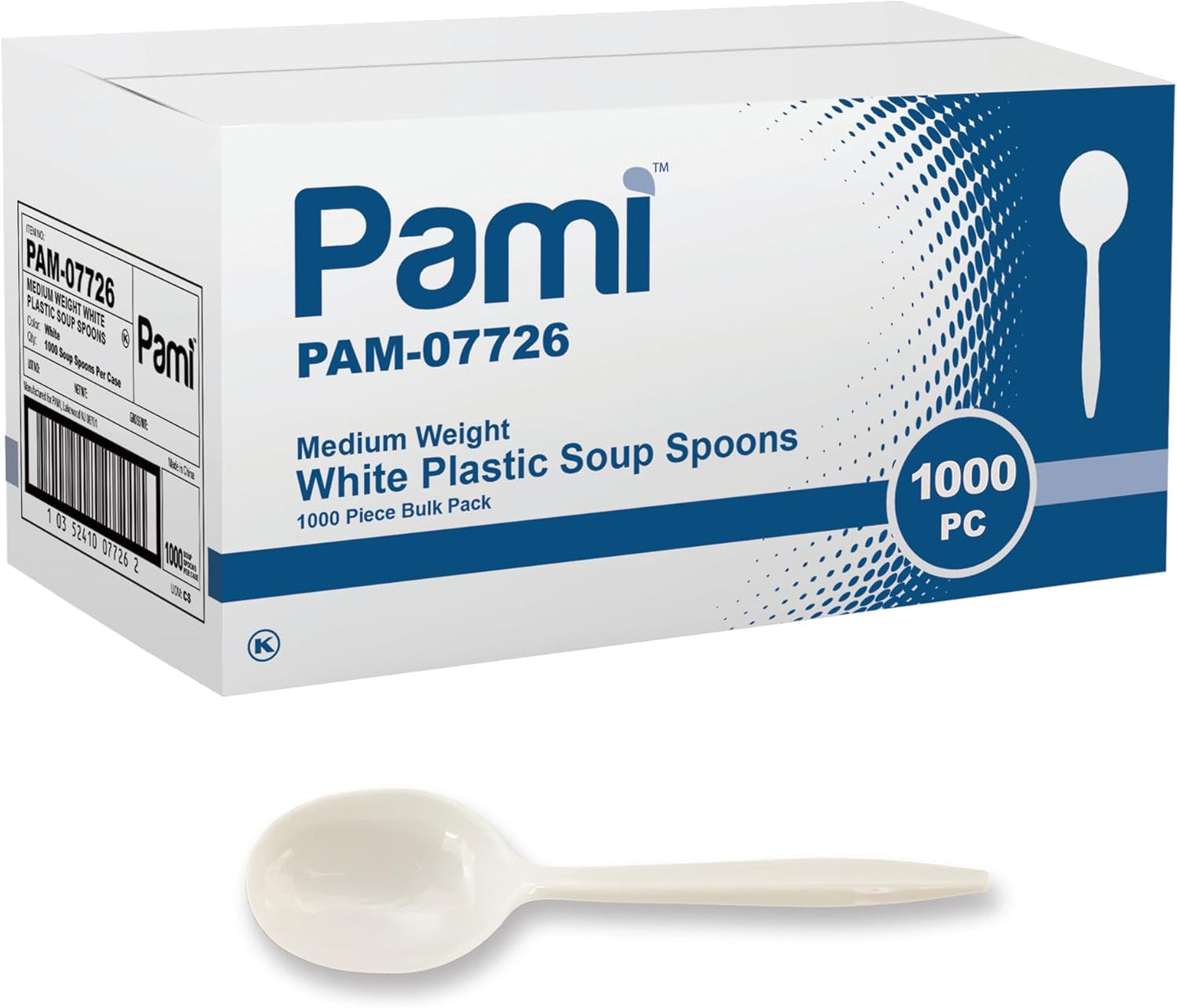 PAMI Bulk Plastic Spoons 1000 Count Disposable Medium Weight Sturdy Cutlery for Parties and Catering (Teaspoons Teaspoons White)